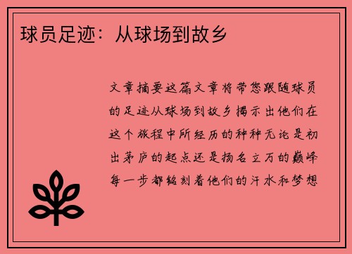 球员足迹：从球场到故乡